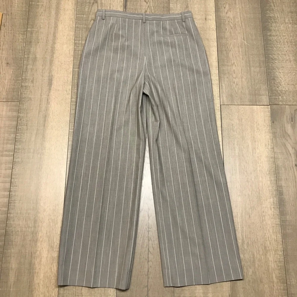 Theory Trouser Womens Size 8 Taupe Brown Wide Leg Wool Striped Pants Career